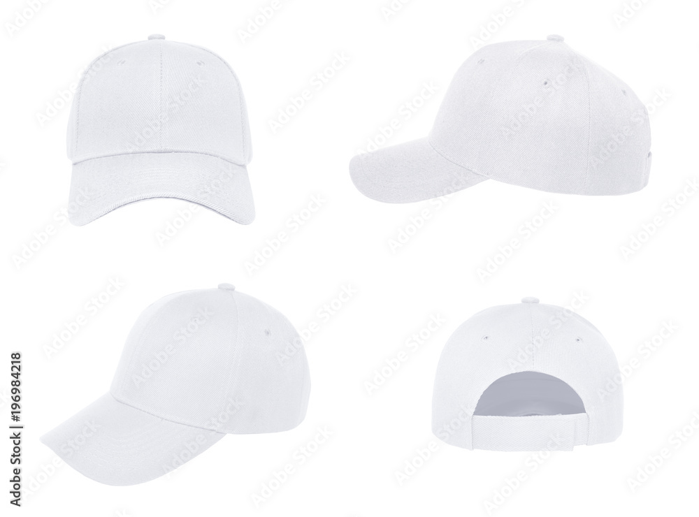 Blank baseball cap 4 view color white on white background Blank baseball cap 4 view color white on white background