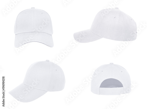 Blank baseball cap 4 view color white on white background