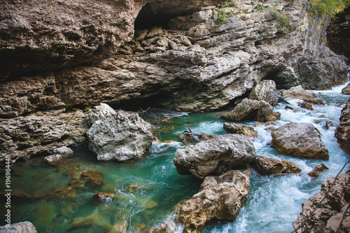 Mountain river, rocky shores