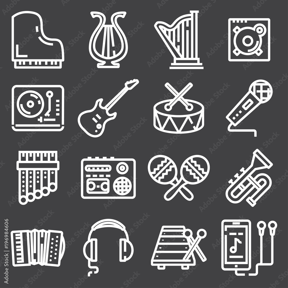Fototapeta Simple Set of Music Related Vector Line Icons