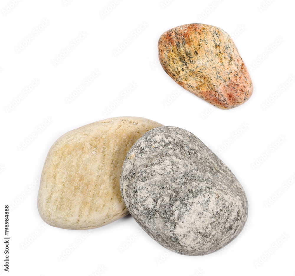 Obraz premium Sea stones isolated on white background, top view