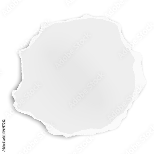 Ripped paper tear rounded shape isolated on white background. Vector template paper design.