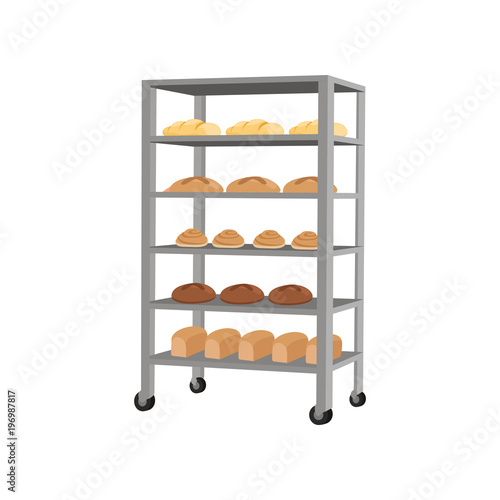 Rack with freshly baked bread vector Illustration on a white background