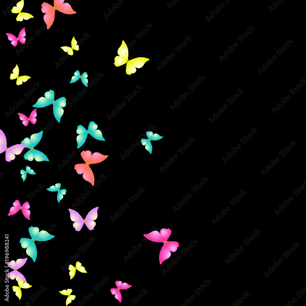 Summer Background with Colorful Butterflies. Simple Feminine Pattern for Card, Invitation, Print. Trendy Decoration with Beautiful Butterfly Silhouettes. Vector Background with Moth