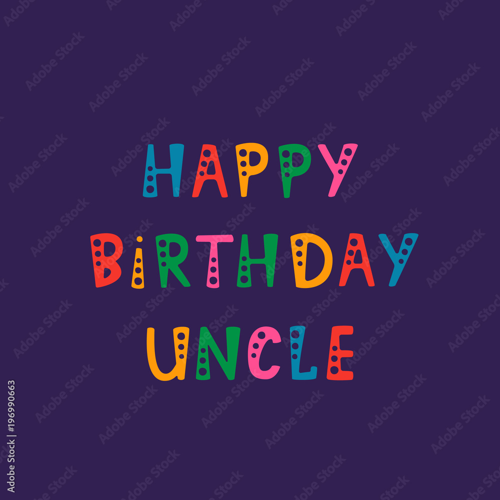 Handwritten lettering of Happy Birthday Uncle on purple background