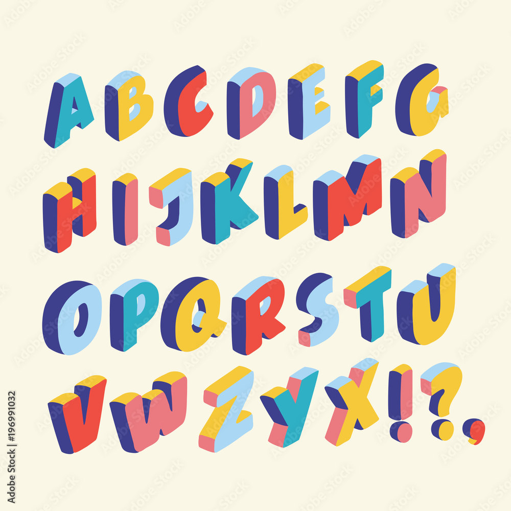 3D font, big colorful letters standing 3D font, big colorful letters standing