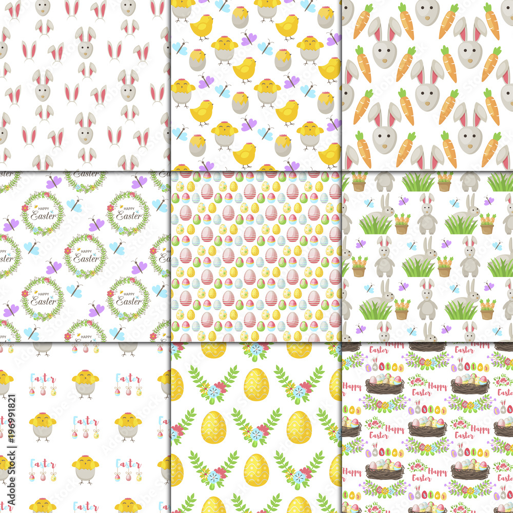Easter vector cartoon seamless pattern background holiday decoration spring celebration traditional greeting symbols.