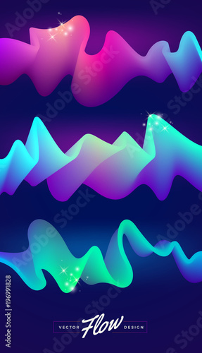 Set of vector abstract design elements. Multicolored flow elements. Colorful waves on a dark background.