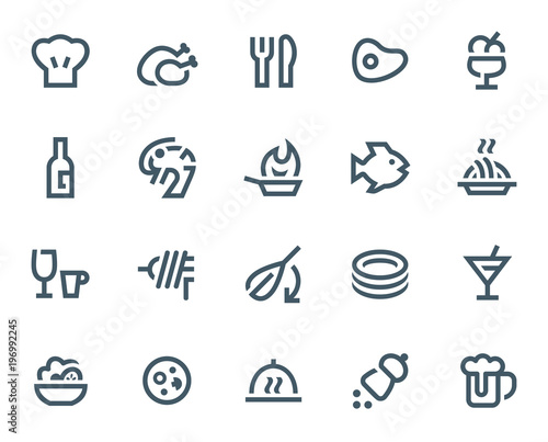 Restaurant icons in bold outline style
