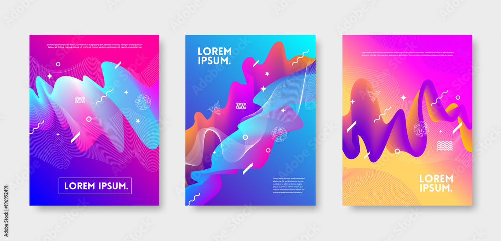 Set of cover design with abstract multicolored flow shapes. Vector illustration template. Universal abstract design for covers, flyers, banners, greeting card, booklet and brochure.