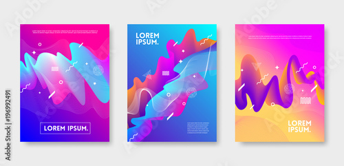 Set of cover design with abstract multicolored flow shapes. Vector illustration template. Universal abstract design for covers, flyers, banners, greeting card, booklet and brochure.