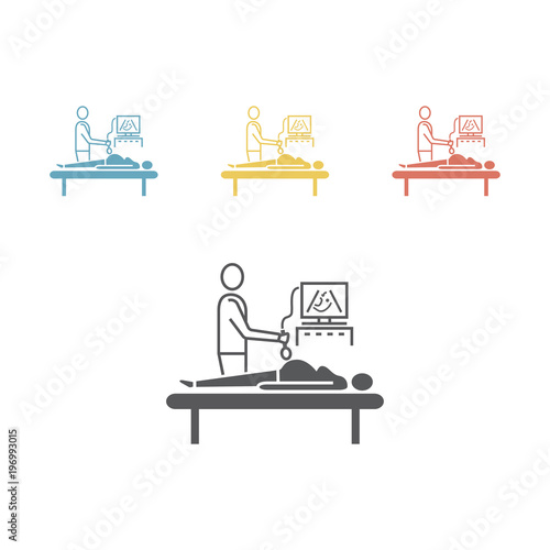 Ultrasound during pregnancy. Doctor doing sonography to a pregnant woman. Vector illustration for websites.