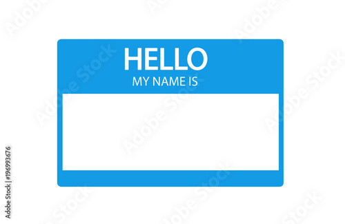 Hello, my name is introduction blue flat label