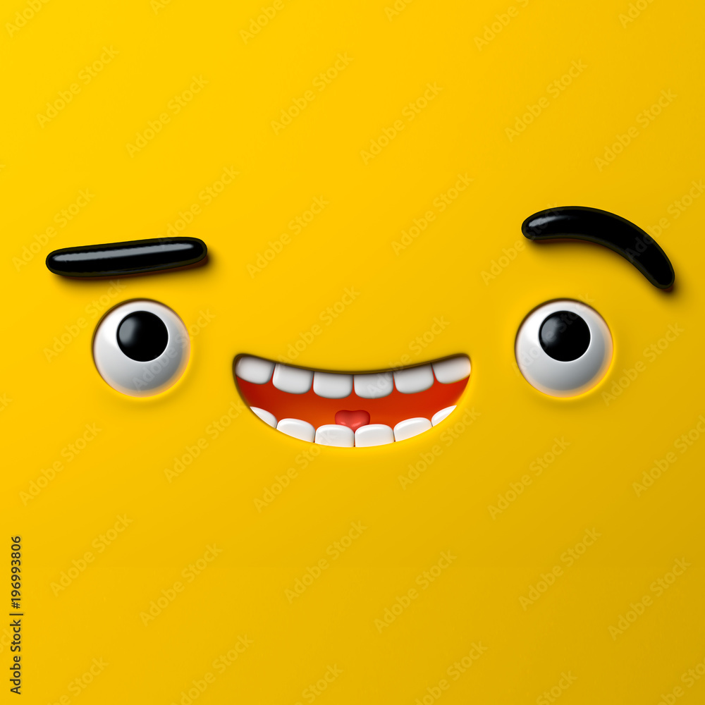 Fototapeta 3d render, streszczenie emocjonalne twarz ikona, głupie zabawne playboy znaków, cute cartoon potwór, ilustracja, emoji, emotikony, zabawki