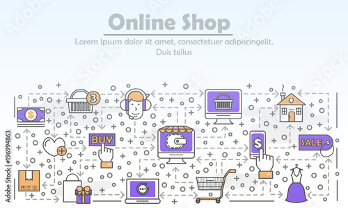E-commerce business advertising vector flat line art illustration
