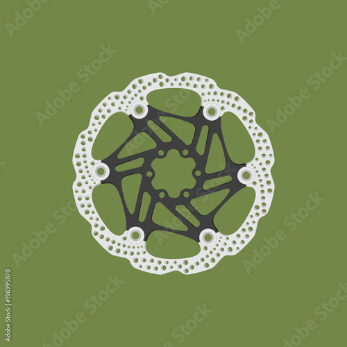 Vector illustration of a bicycle brake disc isolated on a colored background.