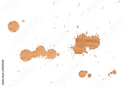 Coffee drop stains isolated on white background