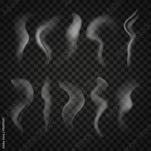 Trickles of smoke set isolated on transparent background