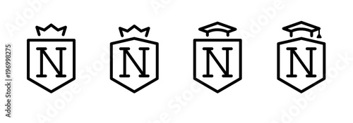 monogram letter N. crown and academic hat. set. education system