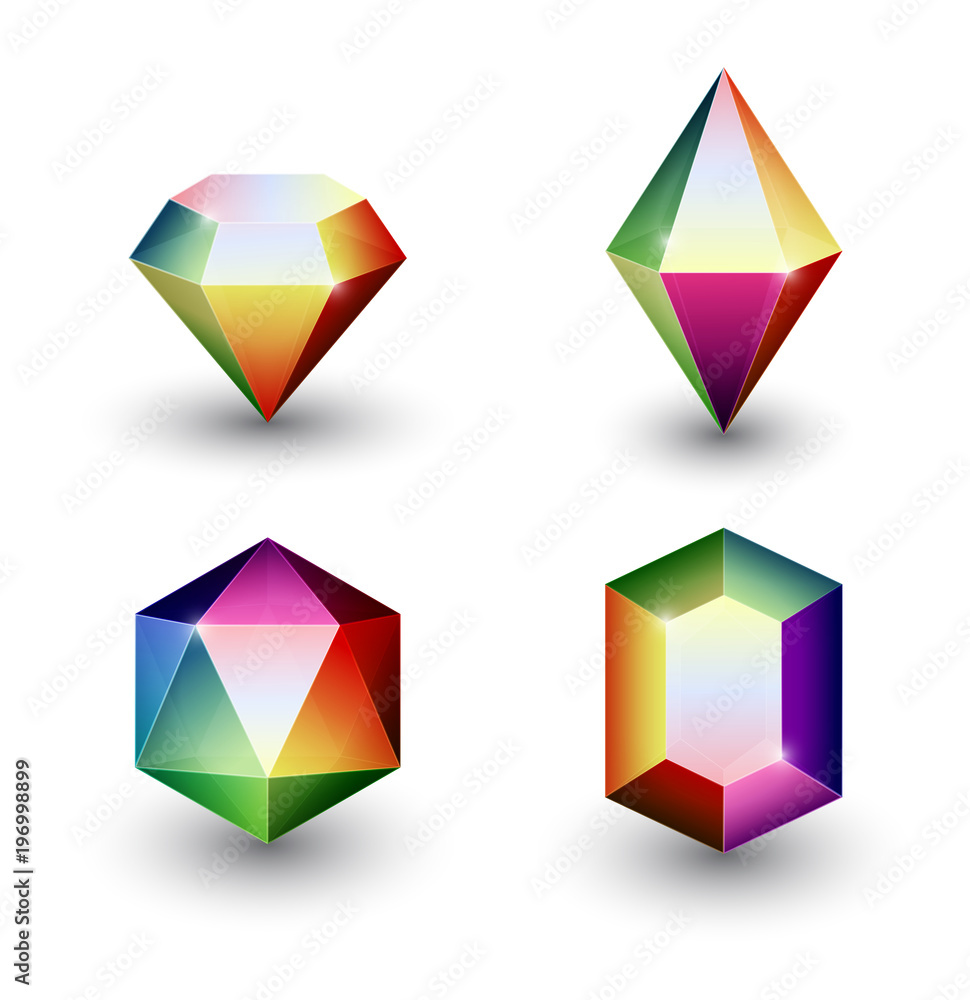 Set of four different gemstone crystal icons Set of four different gemstone crystal icons
