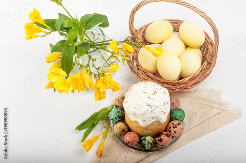 Quail eggs. Painted eggs for Easter. Colorful still lifes photo