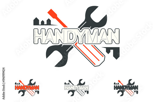 Handyman with wrench and screwdriver. Can be used for service or technician support.