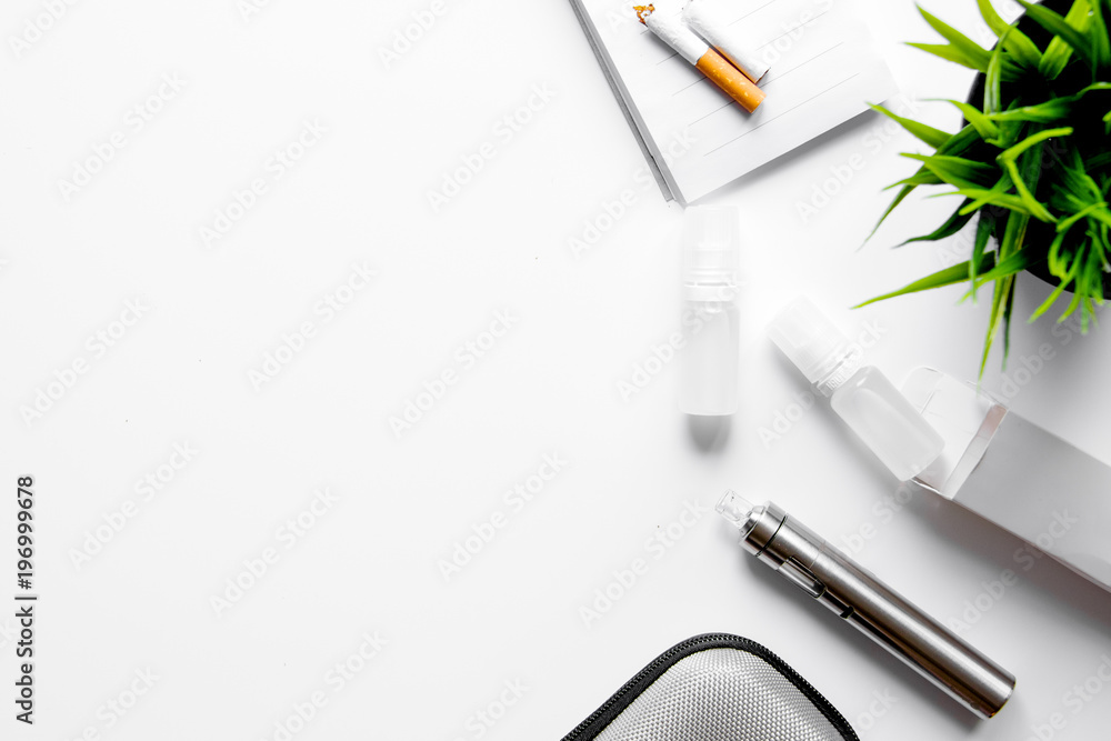 concept - dangers of smoking and electronic cigarette top view concept - dangers of smoking and electronic cigarette top view