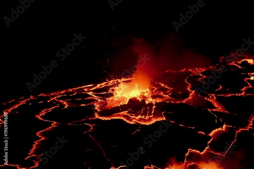 Volcano Nyiragongo, Crater, active Lava Lake, DRC, Africa