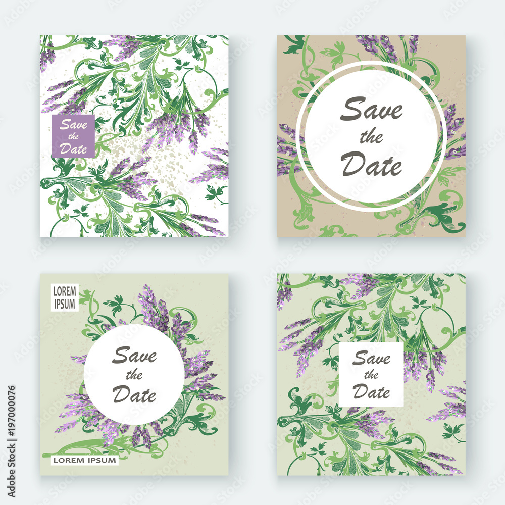 Lavender floral pattern cover design. Hand drawn flower. Elegant trendy artistic background blossom greenery branche. Graphic illustration wedding, invitation, poster, card, cover book, catalog