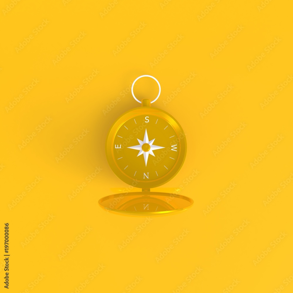 Compass abstract minimal yellow background, Travel concept, 3d rendering Compass abstract minimal yellow background, Travel concept, 3d rendering