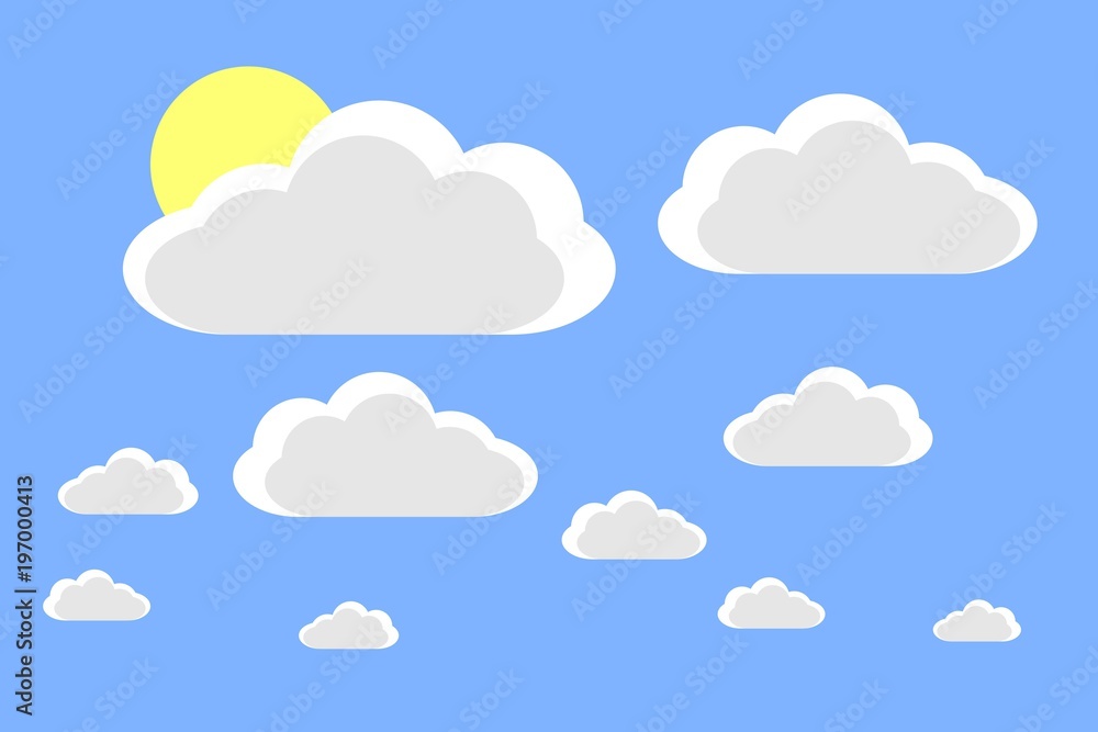 Cartoon clouds and sun. Illustration on blue background for design Stock  Vector | Adobe Stock