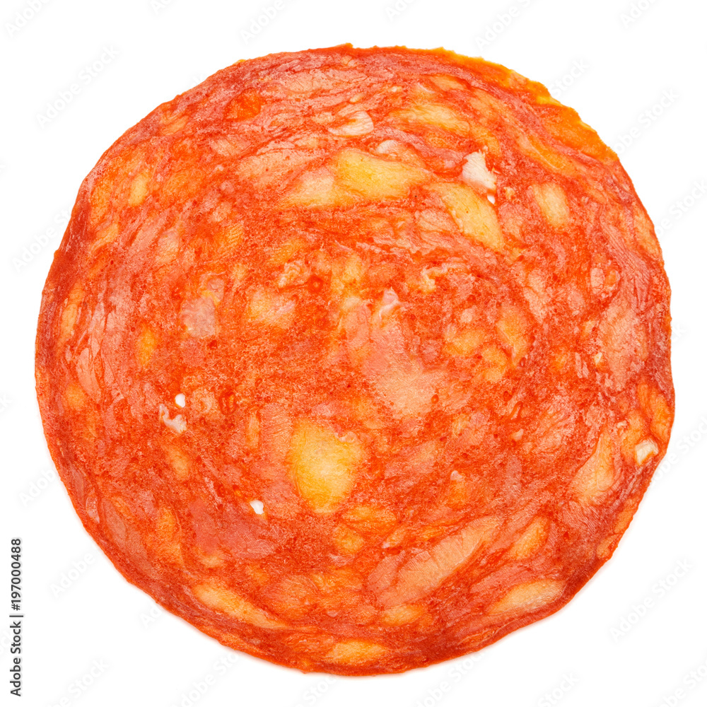Italian Salami or spanish chorizo on white background Italian Salami or spanish chorizo on white background