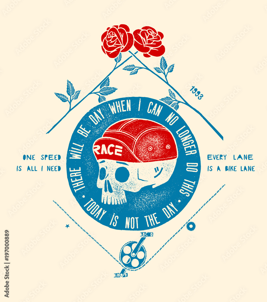 Fototapeta premium bicycle skull print. there will be day when i can no longer do this - today is not the day.