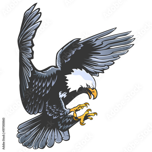 Eagle emblem isolated on white vector illustration. American symbol of freedom. Retro color logo of falcon.