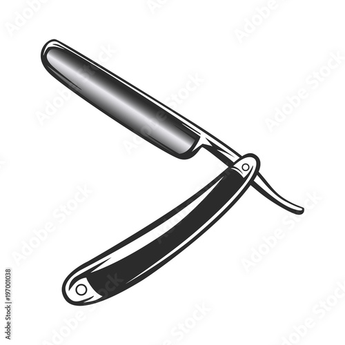 Vintage barbershop razor emblem. Text is on separate layer. Isolated on white background