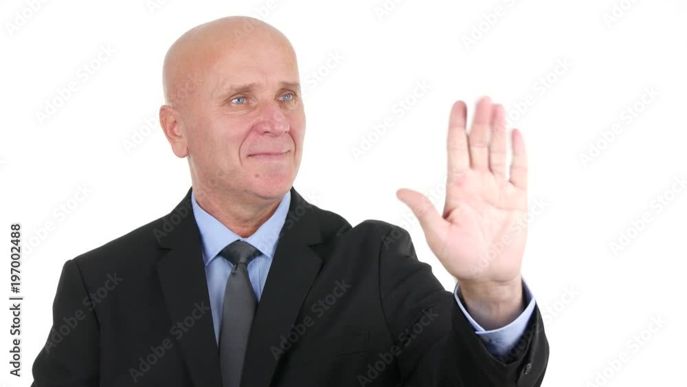 Businessperson Smile and Warn Making Stop Gesture a Hand Sign Means Forbidden Businessperson Smile and Warn Making Stop Gesture a Hand Sign Means Forbidden