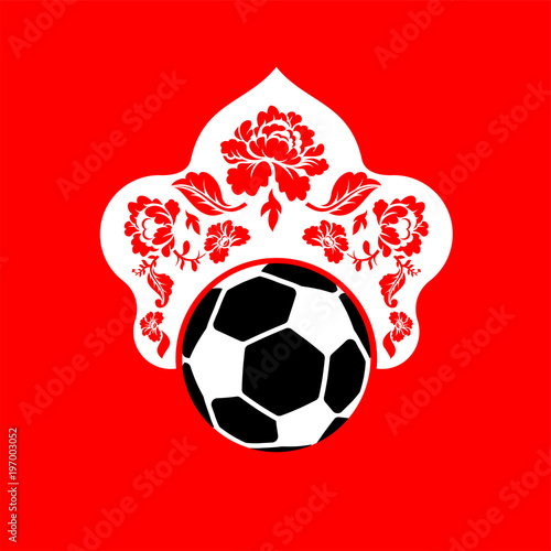 Soccer Ball in Kokoshnik Russian cap. football cup 2018. soccer championship.