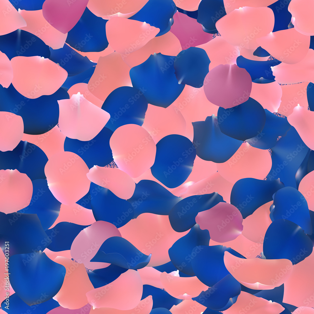 Seamless pattern background with pink and blue rose petals. Flowers ...
