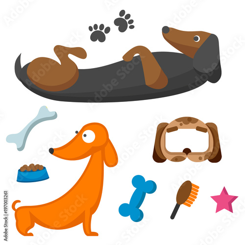 Playing dog character funny purebred puppy comic happy mammal breed animal character vector illustration.