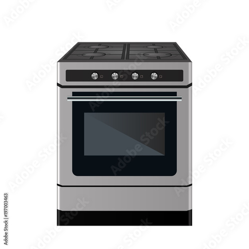 Kitchen gas stove. The household equipment. Vector illustration. Front view