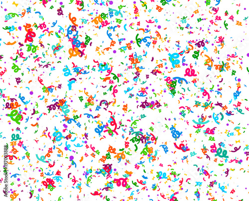 Carnaval or Festival Confetti. Colorful confetti pieces. Celebration party or Holiday background. Flying colorful glitter particles. Decoration pattern. Vector