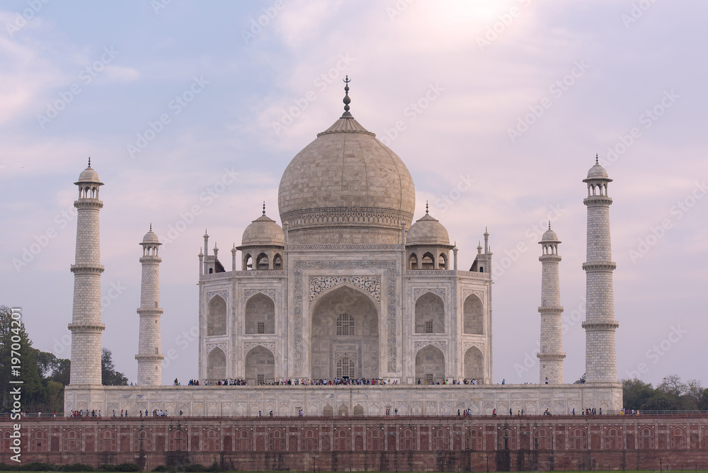 Fototapeta premium Untypical view of the famous Taj Mahal tomb in Agra India