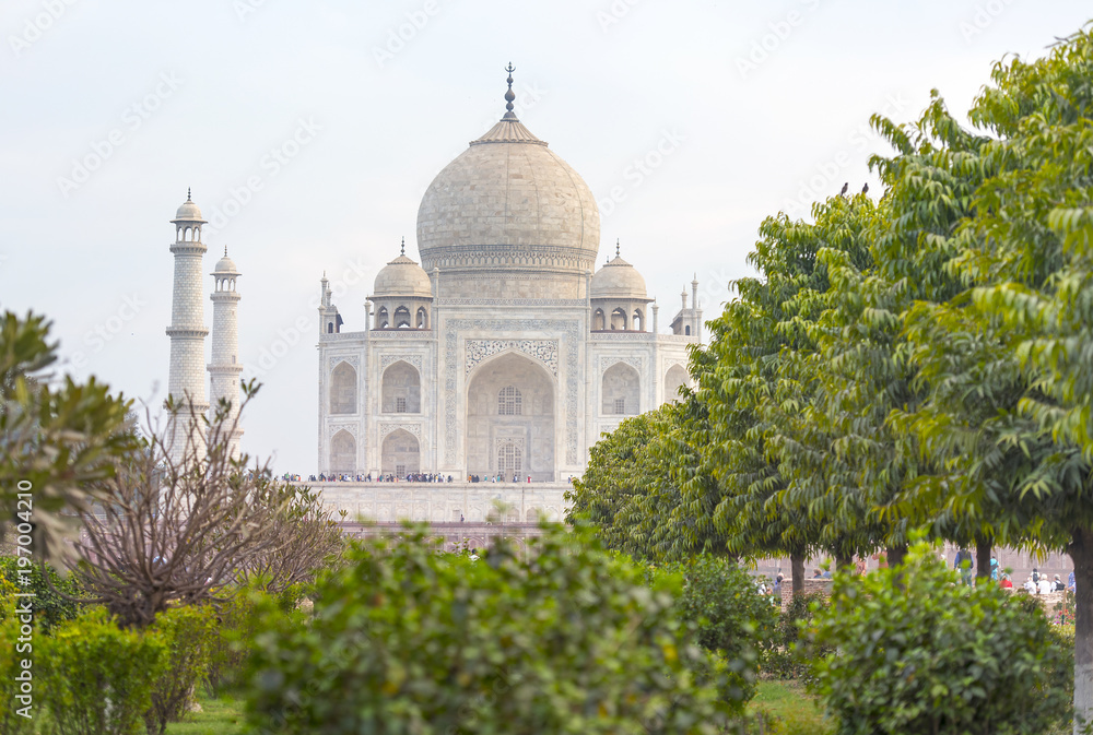 Untypical view of the famous Taj Mahal tomb in Agra India