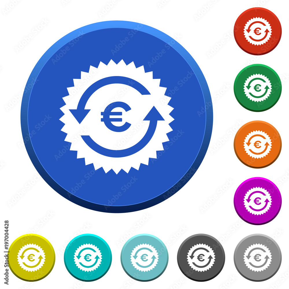 Euro pay back guarantee sticker beveled buttons Euro pay back guarantee sticker beveled buttons