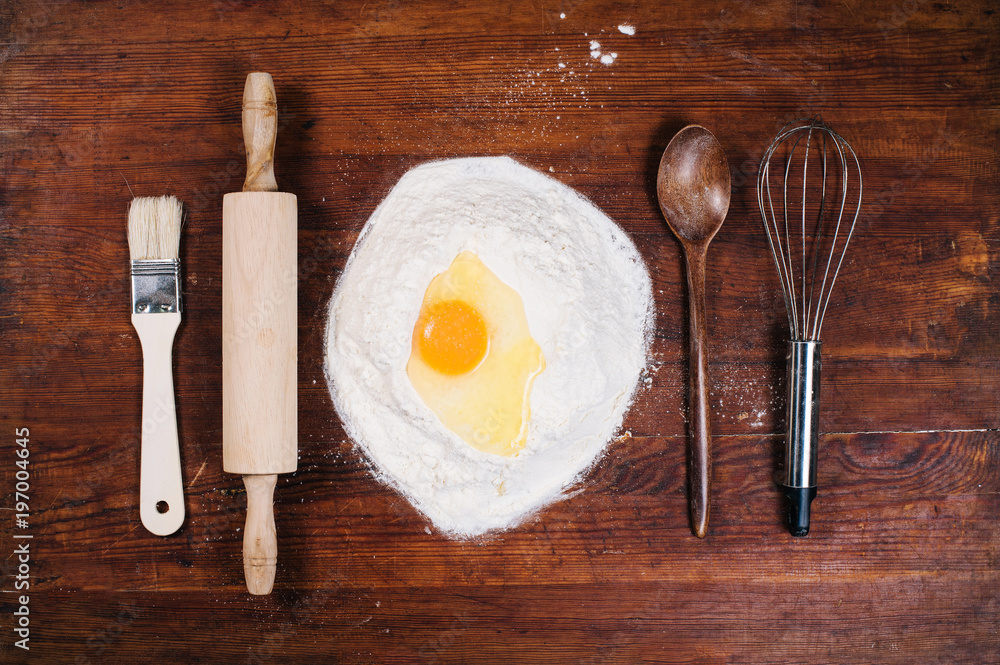 Prepared cooking tools and flour mix Prepared cooking tools and flour mix