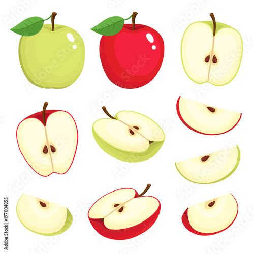 Bright vector set of colorful juicy apple.