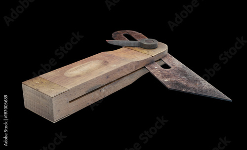3D illustration of a Grungy Sliding Bevel Gauge, perspective view on black background