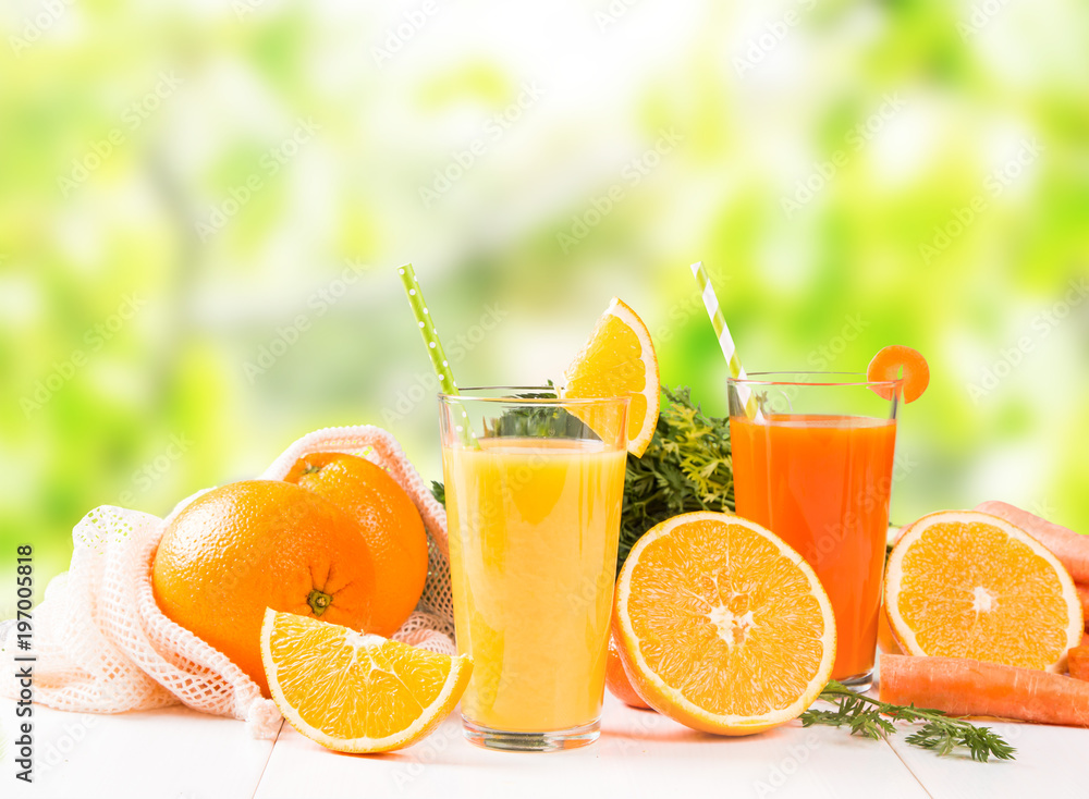 Fresh juice, Orange and carrot drink on white background. Fruits and  vegetable. Stock Photo | Adobe Stock