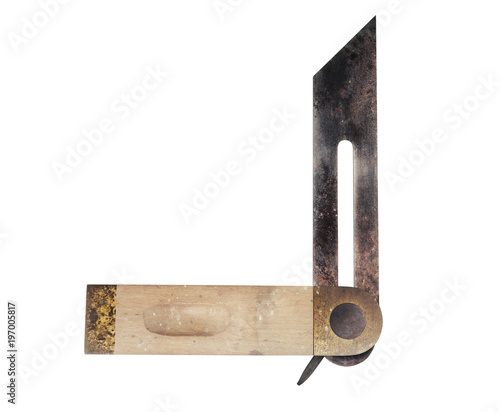 3D illustration of a Grungy Sliding Bevel Gauge, bottom right angle view on white background