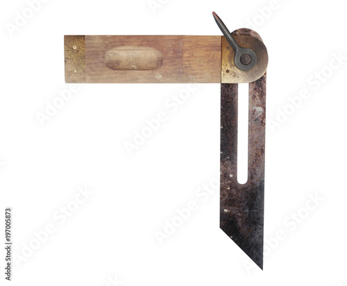 3D illustration of a Grungy Sliding Bevel Gauge, top right angle view on white background
